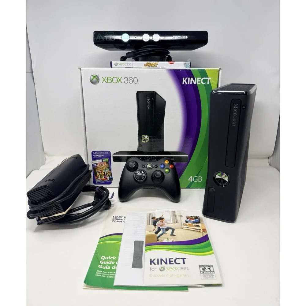 Microsoft Xbox 360 S 4GB Console Kinect Controller Box Tested - Picture 1 of 16